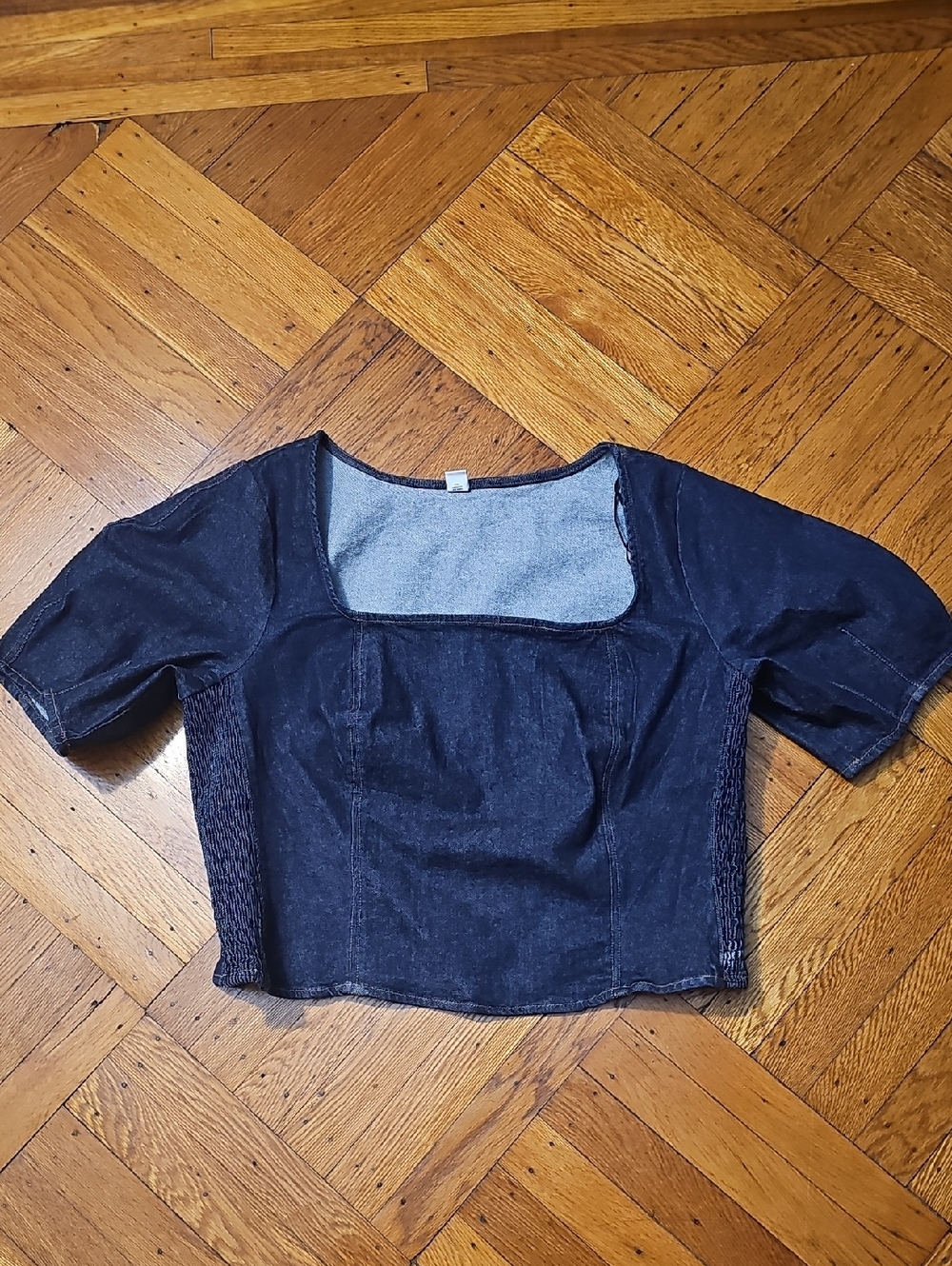 Old Navy Denim Square Neck Crop Top in Dark Blue